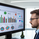 **

Prompt: "Data scientist working at a modern office in Warsaw, analyzing marketing campaign data on a large screen displaying colorful charts and graphs. Focus on the intensity and insight in their eyes as they discover a valuable trend. Background includes blurred images of the Palace of Culture and Science."

**