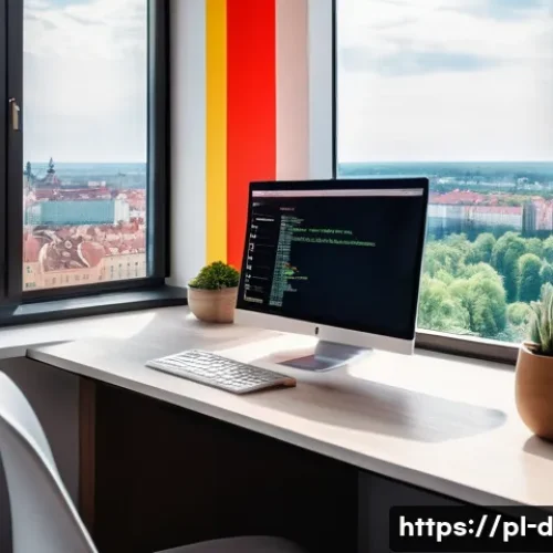 데이터과학자가 되는 과정을 블로그로 기록하기 - A modern data scientist workspace in a bright, cozy Polish home office, featuring a large desk with ...