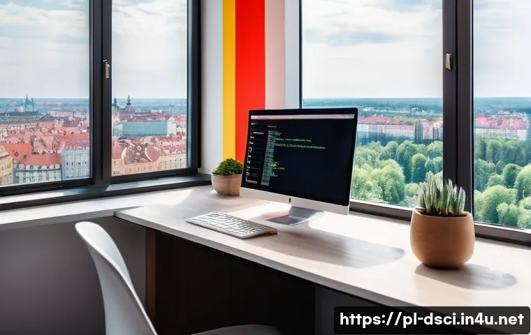 데이터과학자가 되는 과정을 블로그로 기록하기 - A modern data scientist workspace in a bright, cozy Polish home office, featuring a large desk with ...