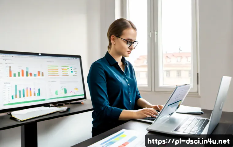 데이터과학 논문 작성법 - Photorealistic university data science researcher in a modern Warsaw study room, organizing printed ...